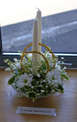 Photo 9  - Flower Festival Display 5 -  Marriage: "2 Candles and 2 Gold Rings" Mark 10 verses 6 to 9 - arranged by Sylvia Fairbrass