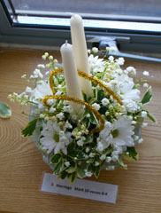 Photo 10  - Flower Festival Display 5 - Marriage: "2 Candles and 2 Gold Rings" Mark 10 verses 6 to 9 - arranged by Sylvia Fairbrass