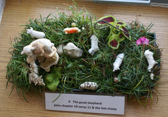 Photo 11  - Flower Festival Display 6 - The Good Shepherd: John 10 verse 11 and the lost sheep - arranged by Sylvia Fairbrass