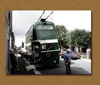 Trolley-bus Returns to Normanby 2007 Tom Demos Use of Pole
	Click On This for Larger Image (Opens in New Window)