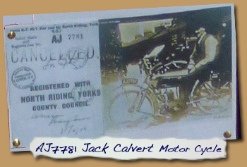 AJ7781- Motor Cycle of Jack Calvert
 - Click On This for Larger Image
         (Opens in New Tab)